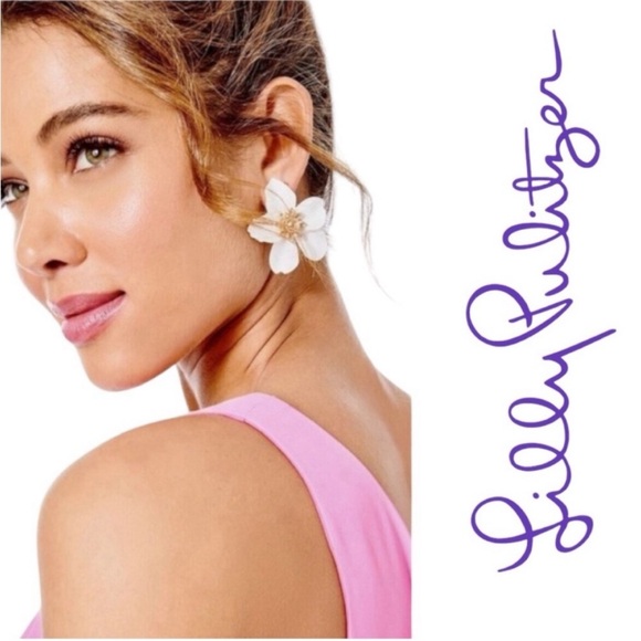 Lilly Pulitzer White and‎ Gold Orchid Earrings NWT - Picture 2 of 8